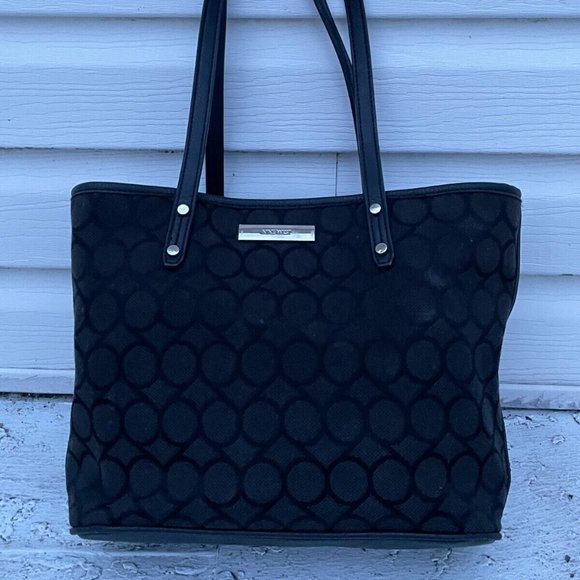 Nine West Women Hand Bag Black Canvas 9 Logo Shoulder Bag - Picture 1 of 10